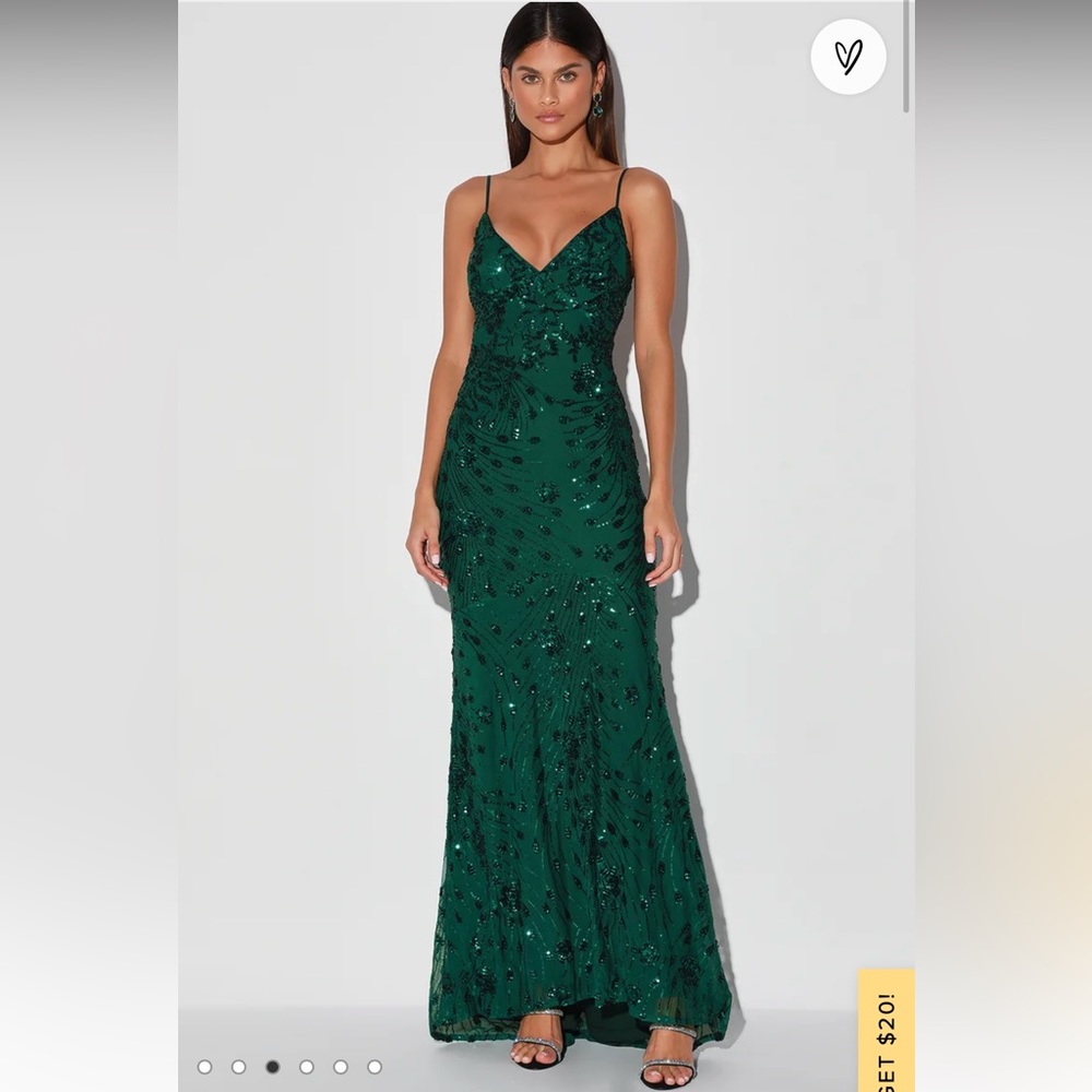 Forest Green Sequin Lace-Up Maxi Dress